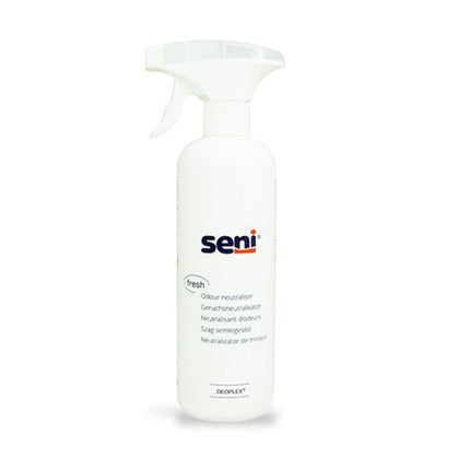 Eine Flasche Seni Geruchsneutralisator 500 ml auf weißem Hintergrund.